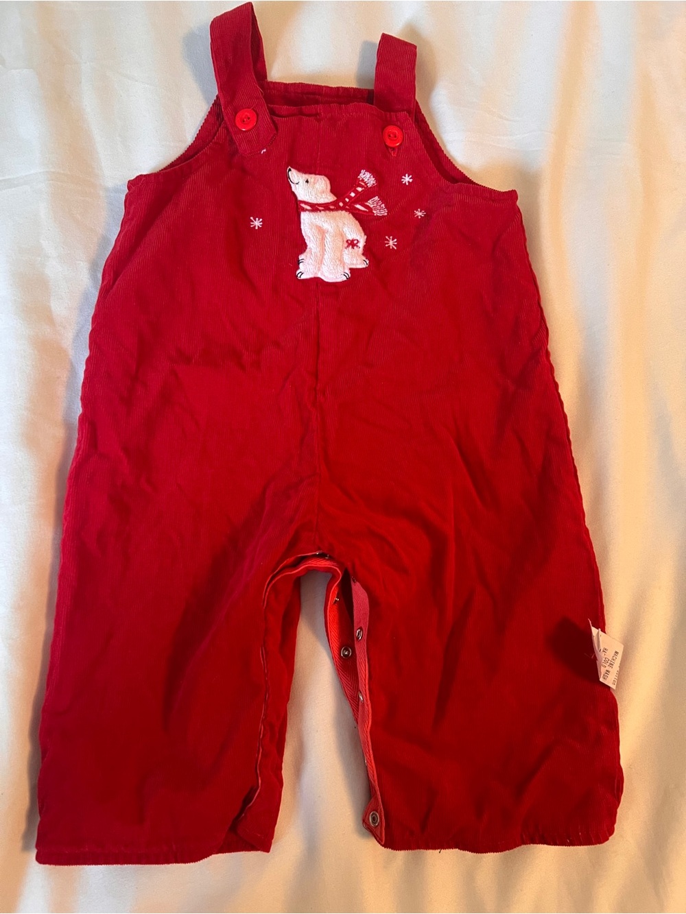 Reversible Red Polar Bear Embroidered Baby Overalls vintage 6 month